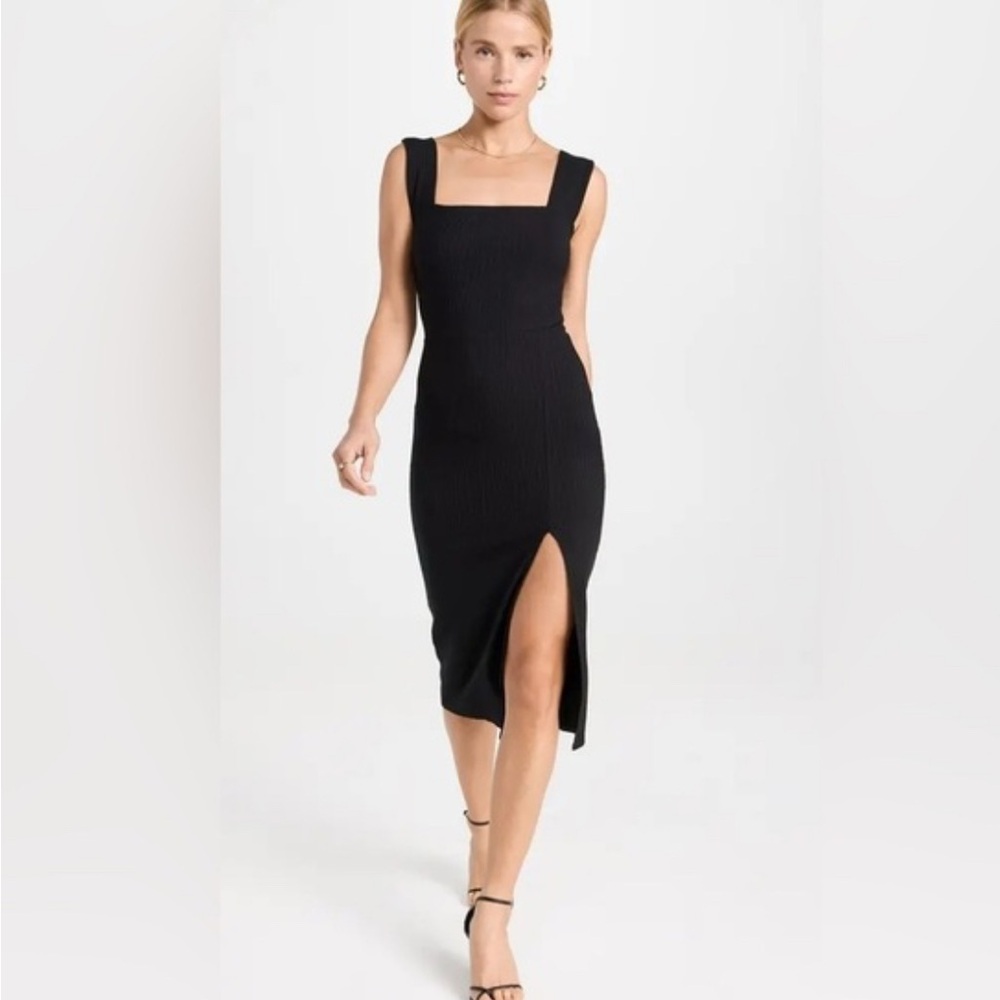 EUC Reformation Black Cassi Knit Midi Dress with Slit | Medium